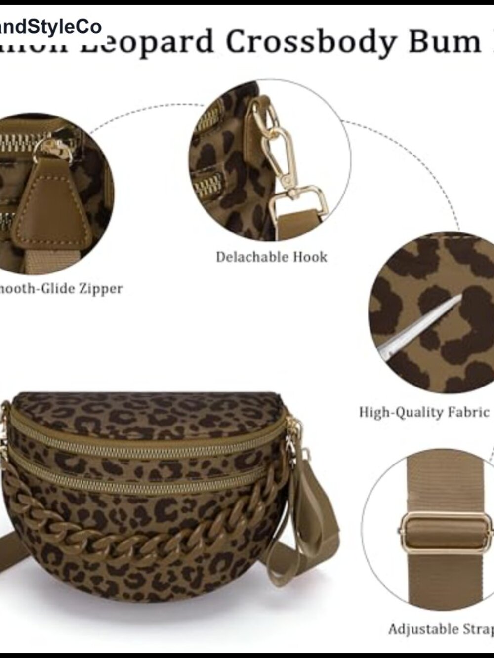 Leopard Nylon Crossbody Bag Zipper Bum Bag - Picture 5 of 6